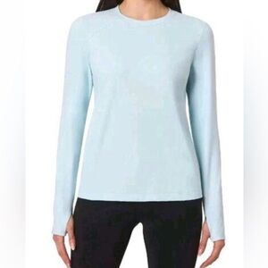 Mondetta athletic Women's Shirt L Large blue thumb holes Nantucket Breeze EUC